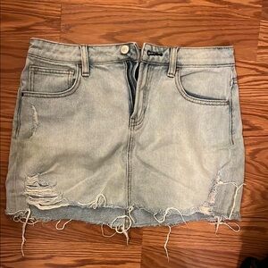 Distressed Denim Mini Skirt - Light Blue